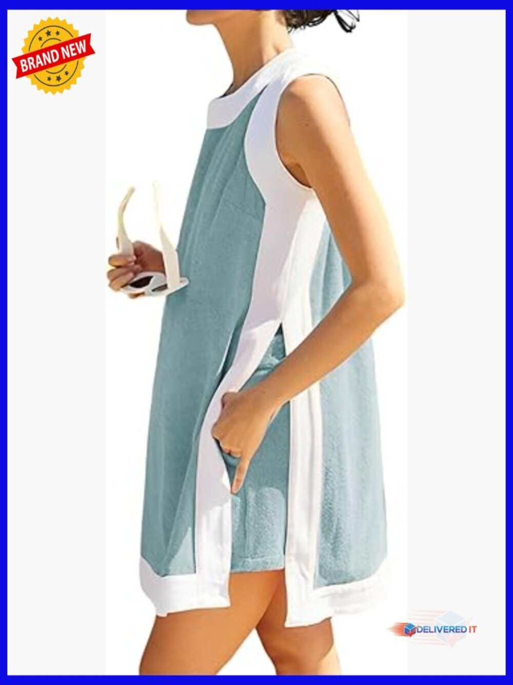 Color Block 2 Piece Shorts Set Sleeveless Crewneck Boho Summer Outfit Pockets